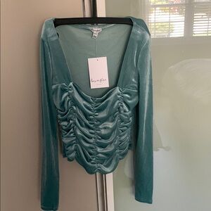 Love Fire Green Ruched Long Sleeve Blouse